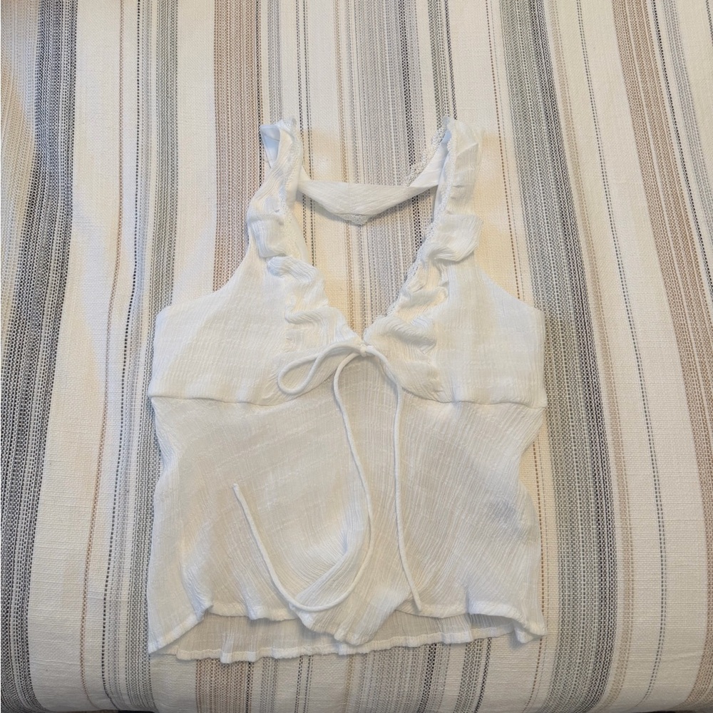 PacSun White Ruffle Tie-Front Halter Tank